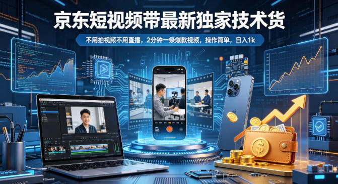 京东短视频带货最新独家技术，不用拍视频不用直播，2分钟一条爆款视频，操作简单，日入1k+【揭秘】-副业资源网