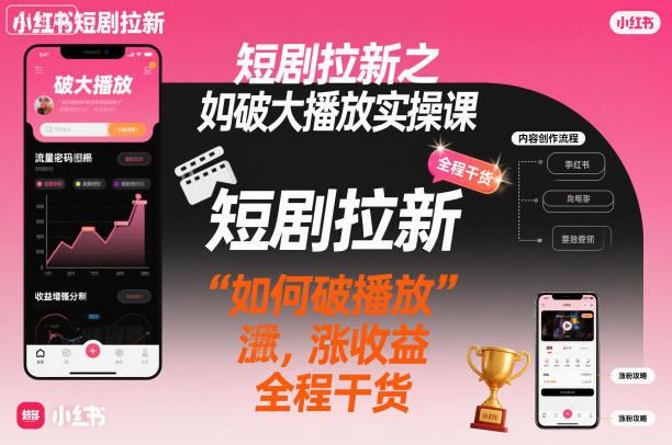 短剧拉新之小红书如何破大播放实操课，如何破播放，涨收益，全程干货-副业资源网