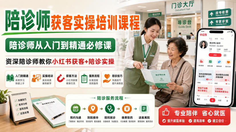 陪诊师获客实操培训课程,陪诊师从入门到精通必修课,资深陪诊师教你小红书获客+陪诊实操-副业资源网