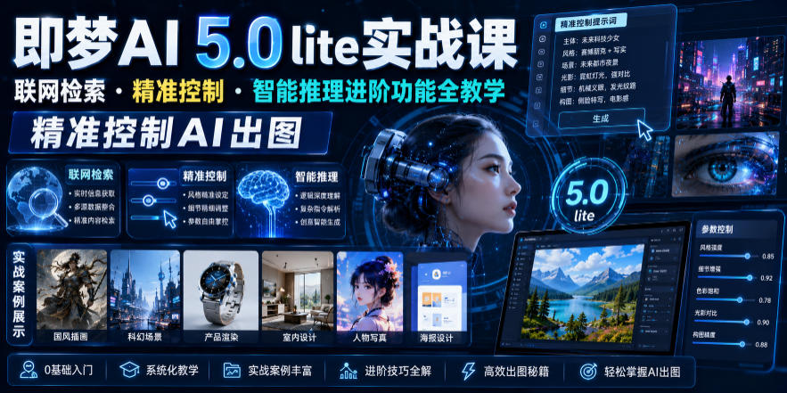 即梦AI 5.0 lite实战课，联网检索・精准控制・智能推理进阶功能全教学，精准控制AI出图-副业资源网
