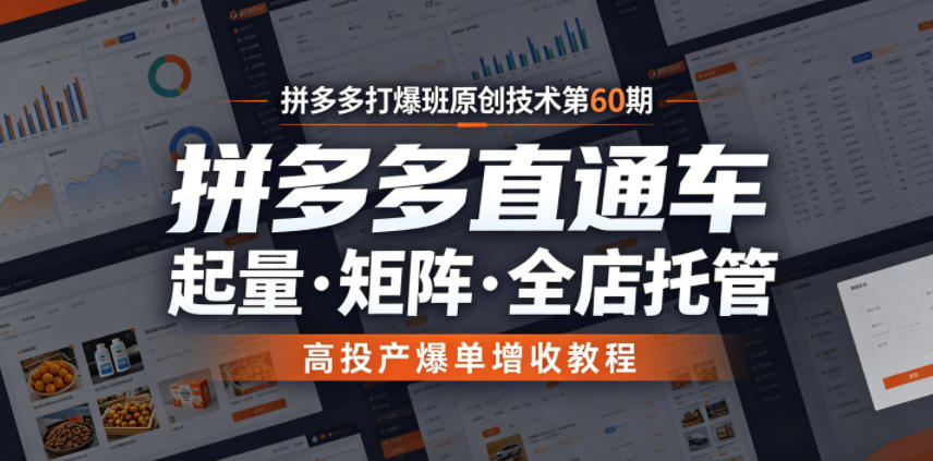 拼多多打爆班原创技术第60期，拼多多直通车，起量・矩阵・全店托管，高投产爆单增收教程-副业资源网