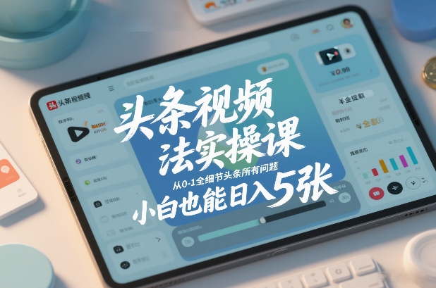 头条视频玩法实操课，从0-1全细节头条所有问题，小白也能日入5张-副业资源网