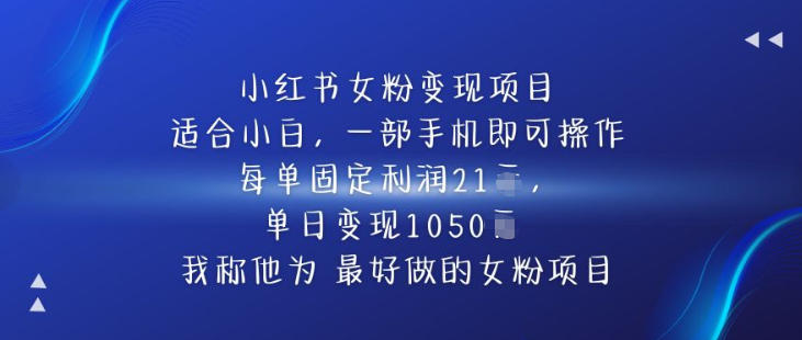 小红书女粉变现项目，单日变现1k+，最好做的女粉项目-副业资源网