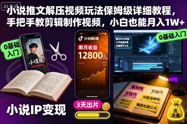 小说推文解压视频玩法保姆级详细教程,手把手教剪辑制作视频,小白也能月入1W+-副业资源网