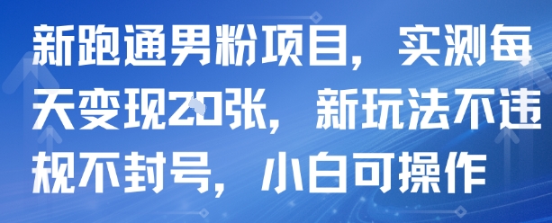 新跑通男粉项目，实测每天变现多张，新玩法不违规不封号，小白可操作-副业资源网