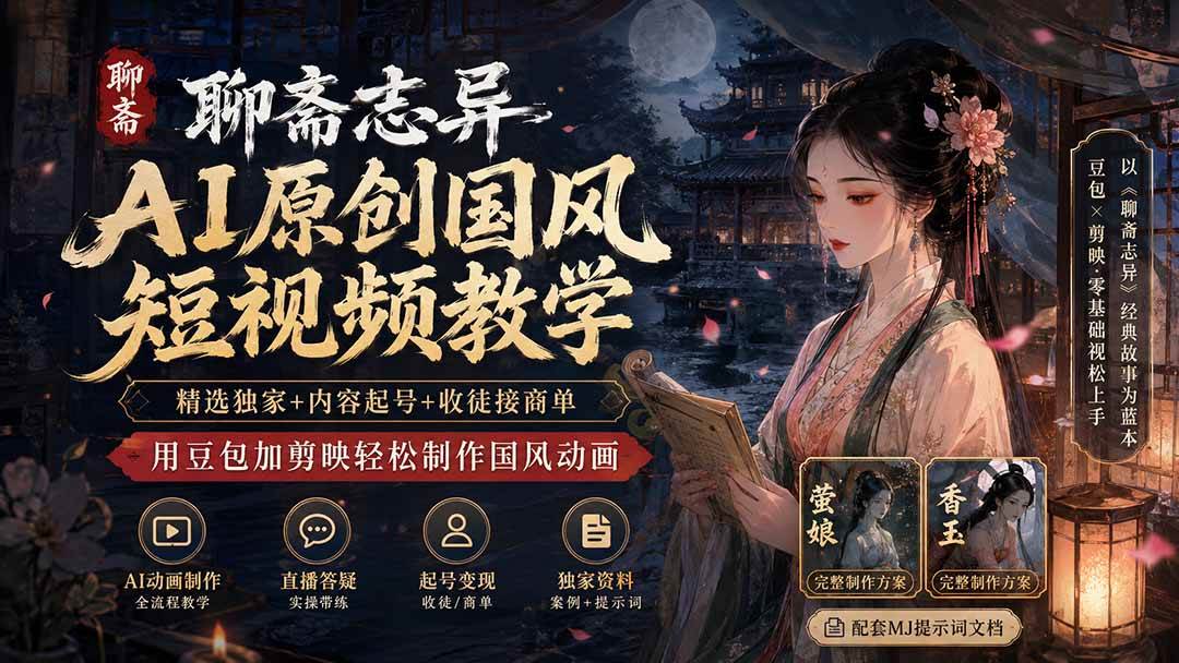 (19834期)聊斋志异AI原创国风短视频教学;精选独家+内容起号+收徒接商单,用豆包加剪映轻松制作国风动画-副业资源网