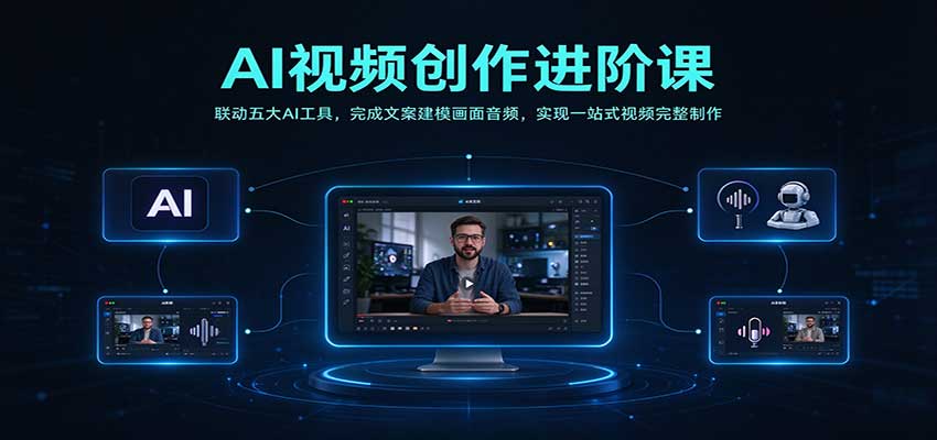AI视频创作进阶课：联动五大AI工具，完成文案建模画面音频，实现一站式视频完整制作-副业资源网
