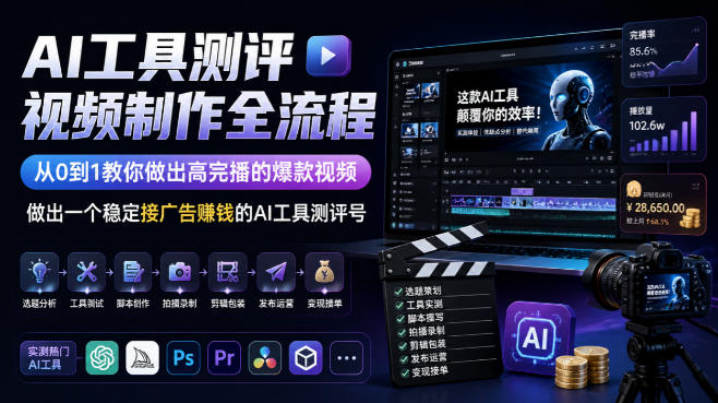 AI工具测评视频制作全流程，从0到1教你做出高完播的爆款视频，做出一个稳定接广告賺钱的AI工具测评号-副业资源网