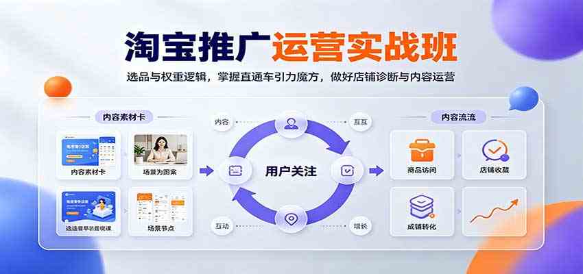 淘宝推广运营实战班：选品与权重逻辑，掌握直通车引力魔方，做好店铺诊断与内容运营-副业资源网
