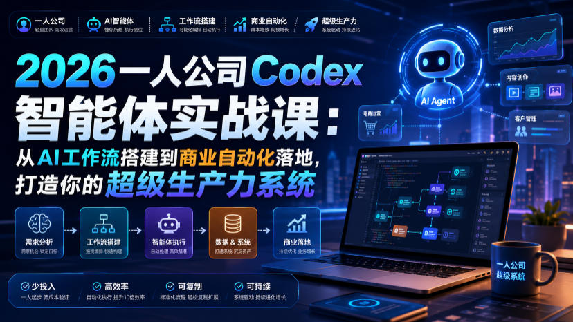 2026一人公司Codex智能体实战课：从AI工作流搭建到商业自动化落地，打造你的超级生产力系统-副业资源网