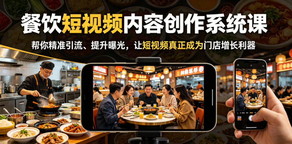 餐饮短视频内容创作系统课，帮你精准引流、提升曝光，让短视频真正成为门店增长利器-副业资源网