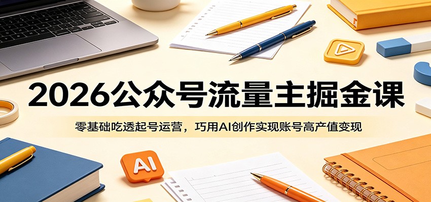 2026公众号流量主掘金课:零基础吃透起号运营,巧用AI创作实现账号高产值变现-副业资源网