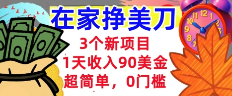 3个新项目,1天收入90美刀,超简单,0门槛,在家挣美刀的首选-副业资源网
