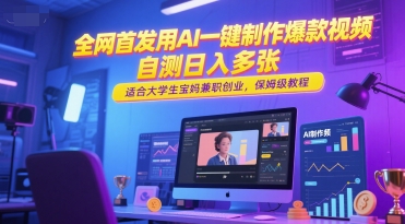 全网首发用AI一键制作爆款视频，自测日入多张，适合大学生宝妈兼职创业，保姆级教程-副业资源网