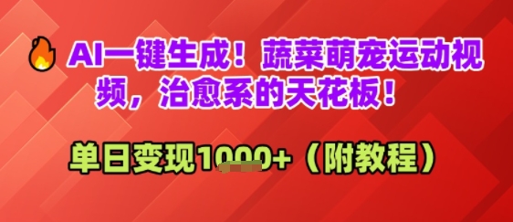 AI一键生成！蔬菜萌宠运动视频，治愈系的天花板！单日变现多张-副业资源网