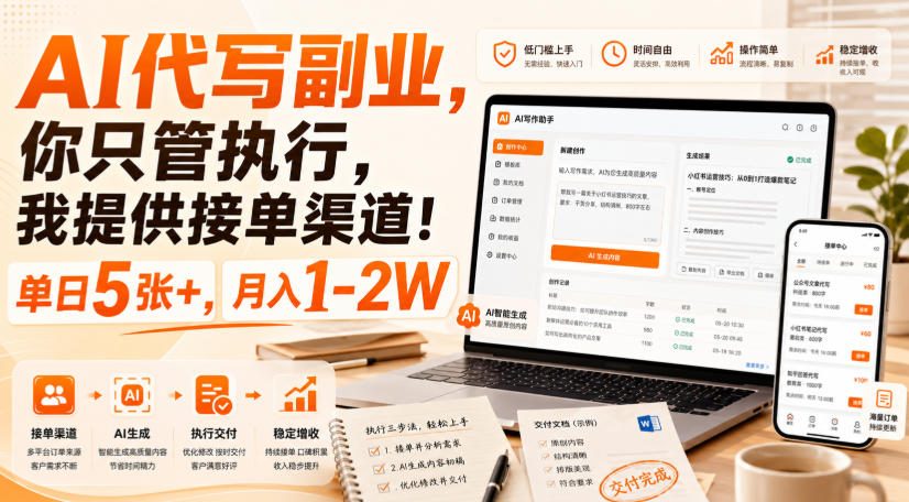 AI代写副业，你只管执行，我提供接单渠道！单日5张+，月入1-2W【揭秘】-副业资源网
