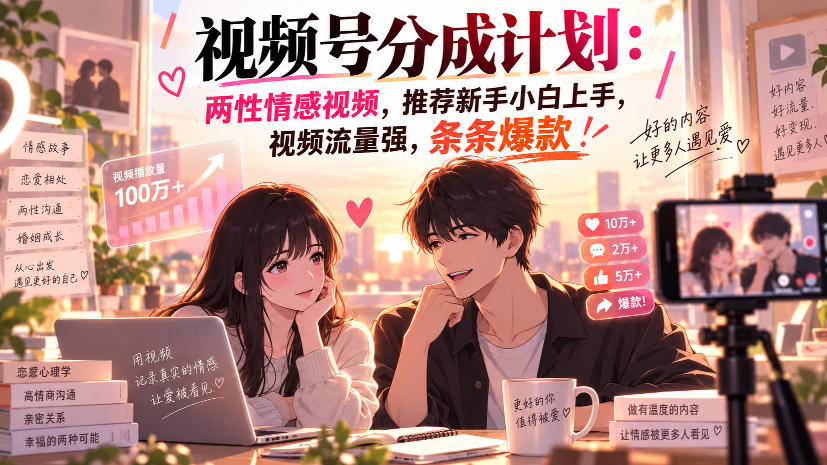 视频号分成计划：两性情感视频，推荐新手小白上手，视频流量强，条条爆款-副业资源网
