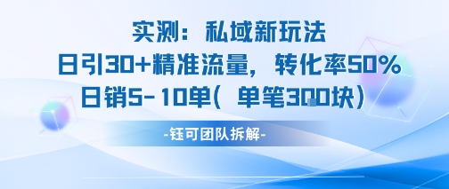 实测私域新玩法日引30加精准流量转化率50%日销5-10单每笔3张-副业资源网