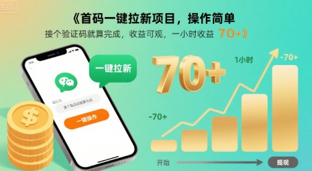 首码一键拉新项目，操作简单，接个验证码就算完成，收益可观， 一小时收益70+【揭秘】-副业资源网