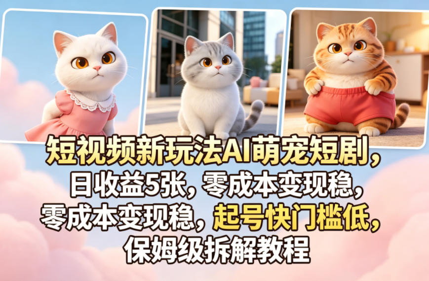 短视频新玩法AI萌宠短剧，日收益5张，零成本变现稳，起号快门槛低，保姆级拆解教程-副业资源网