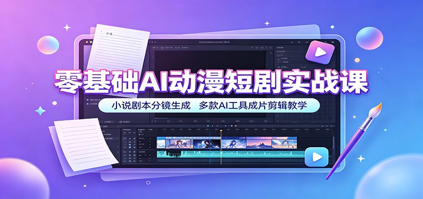 零基础AI动漫短剧实战课：小说剧本分镜生成，多款AI工具成片剪辑教学-副业资源网