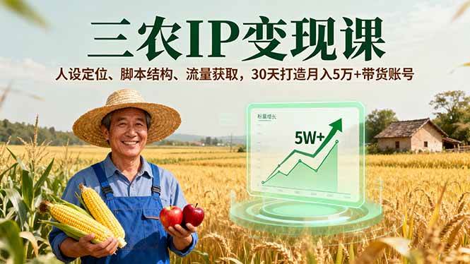 （16044期）三农IP变现课，人设定位、脚本结构、流量获取，30天打造月入5万+带货账号-副业资源网