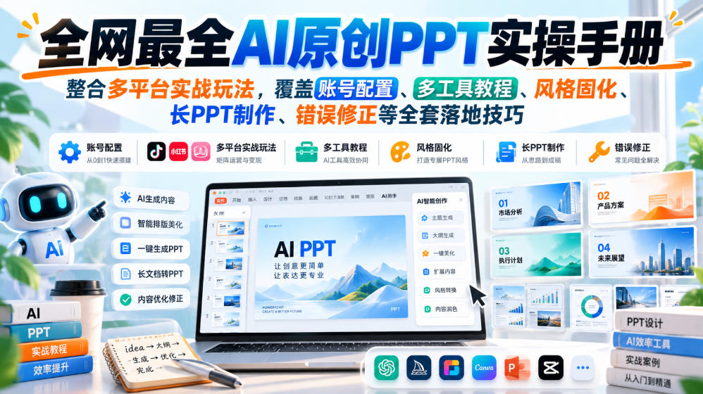 全网最全AI原创PPT实操手册，整合多平台实战玩法，覆盖账号配置、多工具教程、风格固化、长PPT制作、错误修正等全套落地技巧-副业资源网