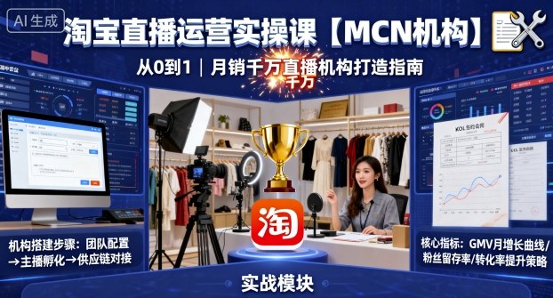 淘宝直播运营实操课【MCN机构】，从0到1做一家月销千W的直播机构-副业资源网