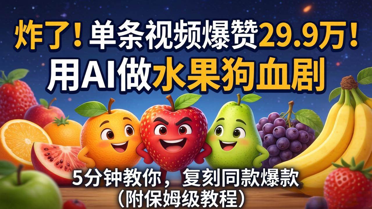 （18206期）炸了！单条视频爆赞 29.9 万！用 AI 做水果狗血剧，5 分钟教你，复刻同款爆款（附保姆级教程）-副业资源网