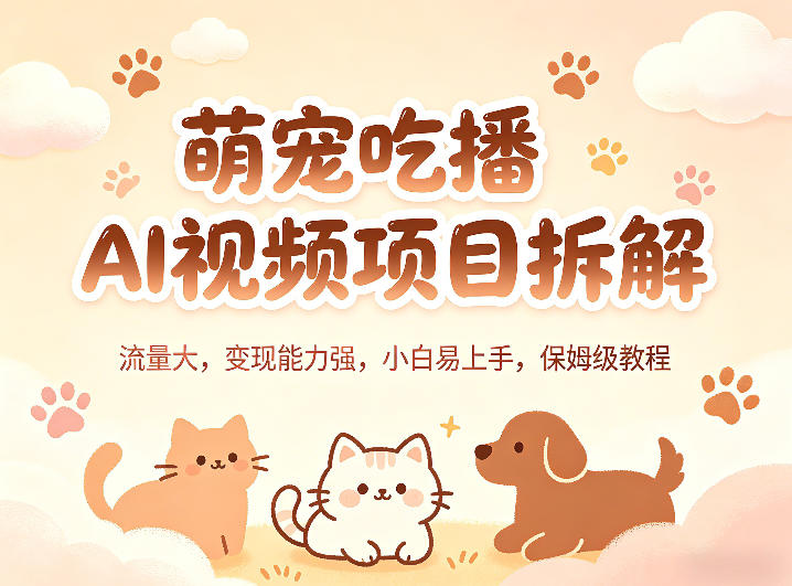 萌宠吃播AI视频项目拆解，流量大，变现能力强，小白易上手，保姆级教程-副业资源网