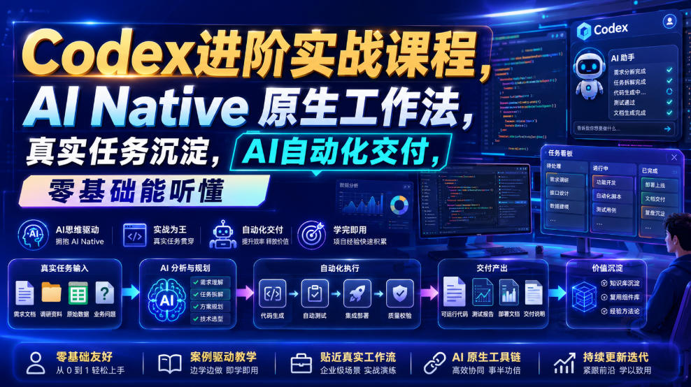 Codex进阶实战课｜AI Native原生工作法，22节真实任务落地，从配置到AI自动化交付全链路教程-副业资源网