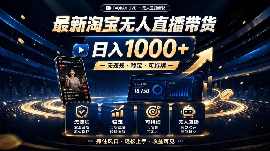2026最新淘宝无人直播带货，日入1k+，无违规·稳定·可持续，抓住风口，轻松上手，收益可见【揭秘】-副业资源网
