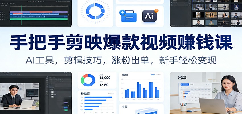 手把手剪映爆款视频赚钱课：AI工具，剪辑技巧，涨粉出单，新手轻松变现-副业资源网