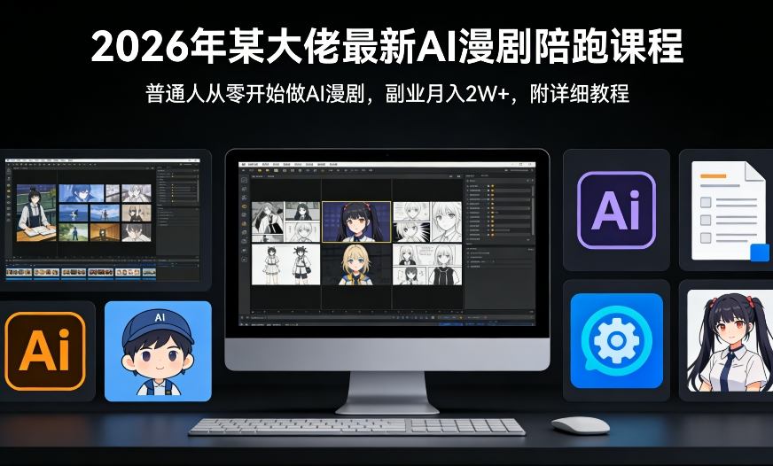 26年某大佬最新Ai漫剧陪跑课程，普通人从零开始做AI漫剧，副业月入2W+-副业资源网