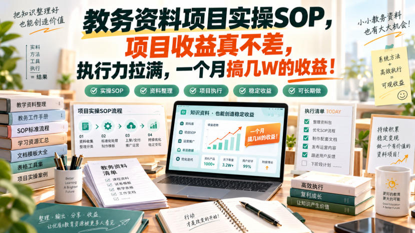 教务资料项目实操SOP，项目收益真不差，执行力拉满，一个月搞几W的收益-副业资源网