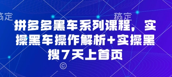 拼多多黑车系列课程，实操黑车操作解析+实操黑搜7天上首页【音频】-副业资源网