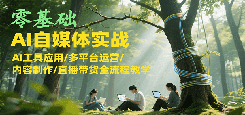 零基础AI自媒体实战，AI工具应用/多平台运营/内容制作/直播带货全流程教学-副业资源网