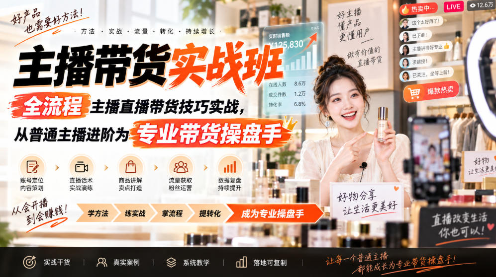 主播带货实战班ZB，全流程主播直播带货技巧实战，从普通主播进阶为专业带货操盘手-副业资源网