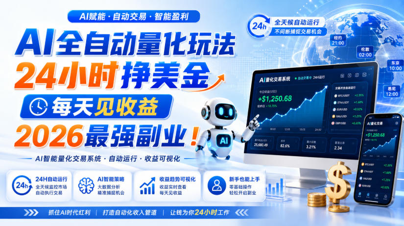 AI全自动量化玩法,24小时挣美金,每天见收益,2026最强副业!【揭秘】-副业资源网