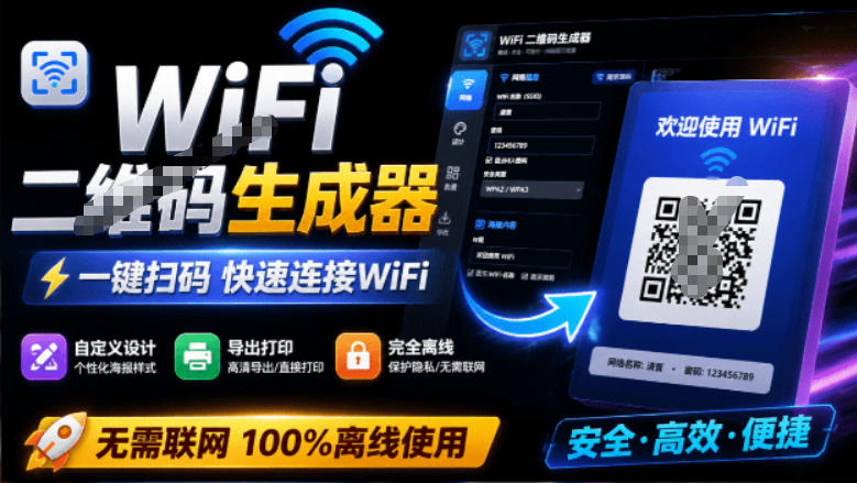 完全离线使用！WiFi二维码生成器，一键扫码快速连接WiFi，支持自定义风格导出WiFi二维码生成器-副业资源网