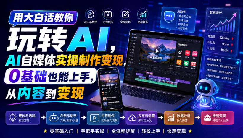 用大白话教你玩转AI,AI自媒体实操制作变现,0基础也能上手,从内容到变现-副业资源网