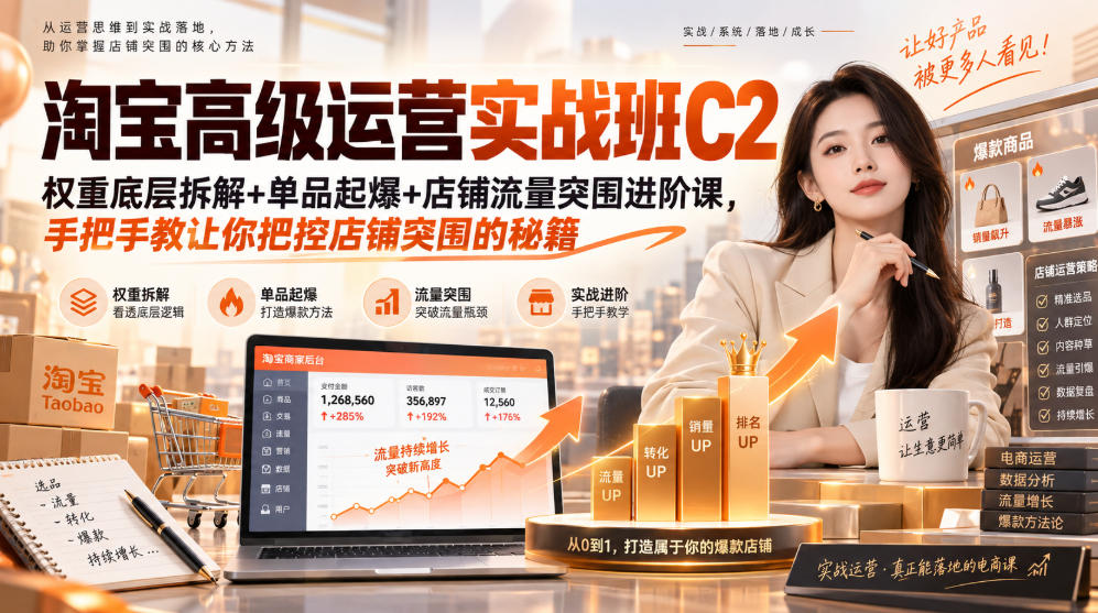 淘宝高级运营实战班C2｜权重底层拆解+单品起爆+店铺流量突围进阶课，手把手教让你把控店铺突围的秘籍-副业资源网