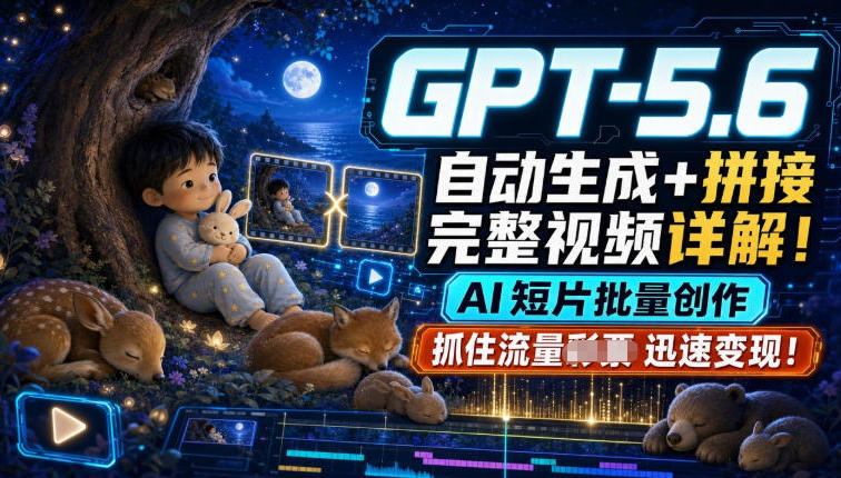 GPT-5.6自动生成+拼接完整视频详解,AI短片批量创作,抓住流量迅速变现!-副业资源网