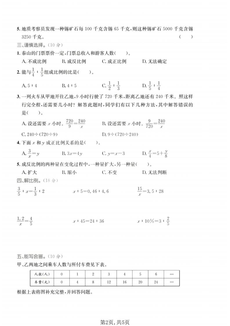 五年级下数学第五单元质量检测卷《青岛五四版》
