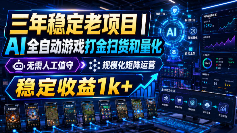 三年稳定老项目｜AI全自动游戏打金扫货和量化，无需人工值守，规模化矩阵运营，稳定收益1k+【揭秘】-副业资源网