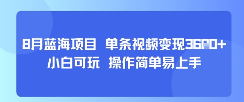 8月AI蓝海项目，单条视频变现1k+ 小白可玩 操作简单易上手-副业资源网