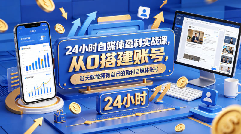 24小时自媒体盈利实战课，从0搭建账号，当天就能拥有自己的盈利自媒体账号-副业资源网