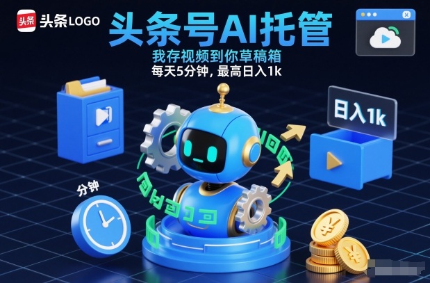 头条号AI托管，我存视频到你草稿箱，每天5分钟，最高日入1k【揭秘】-副业资源网