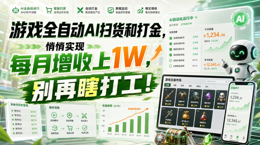 游戏全自动AI扫货和打金,悄悄实现每月增收上1W,别再瞎打工!【揭秘】-副业资源网