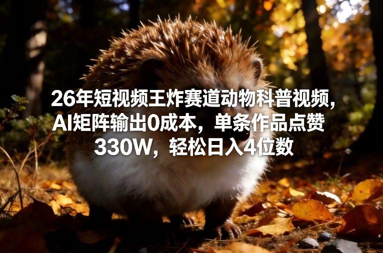 26年短视频王炸赛道动物科普视频，AI矩阵输出0成本，单条作品点赞330W，轻松日入4位数-副业资源网